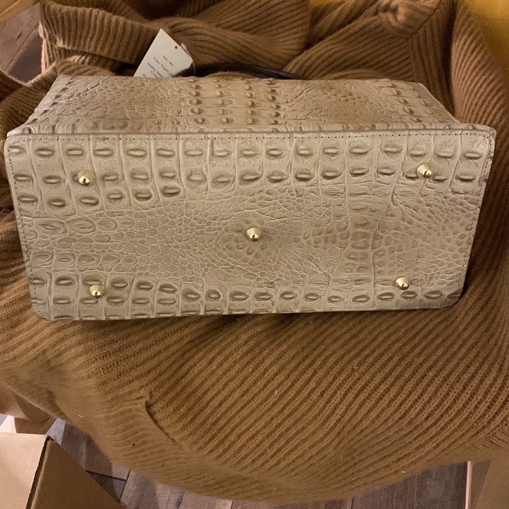 Croc Embossed Italian Leather Satchel in Taupe - Picture 5 of 9